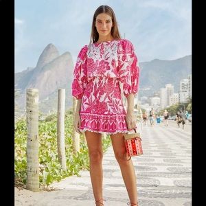 Farm Rio Pink tropical woodcut mini dress size small